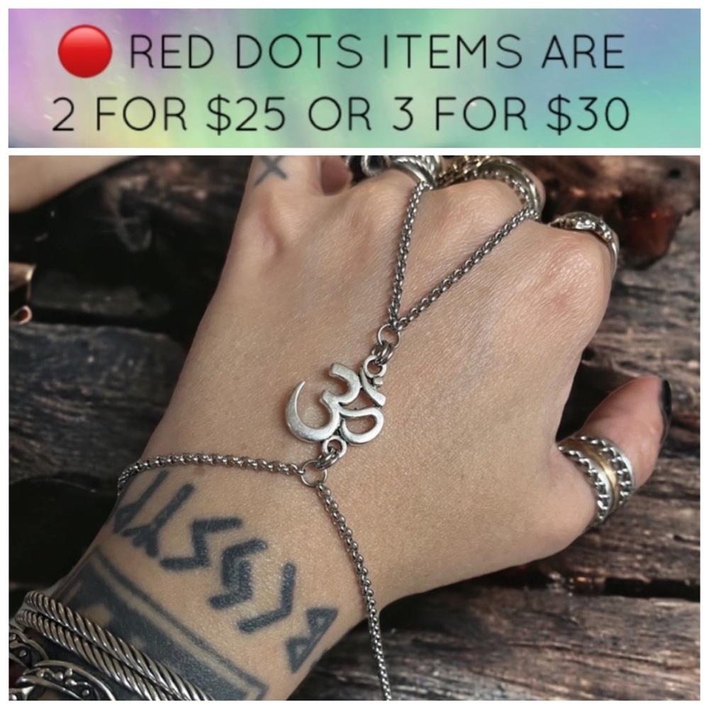 🔴Boho om sign charm Hand chain piece slave bracelet . Stainless steel chains